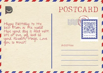 A handwritten birthday postcard