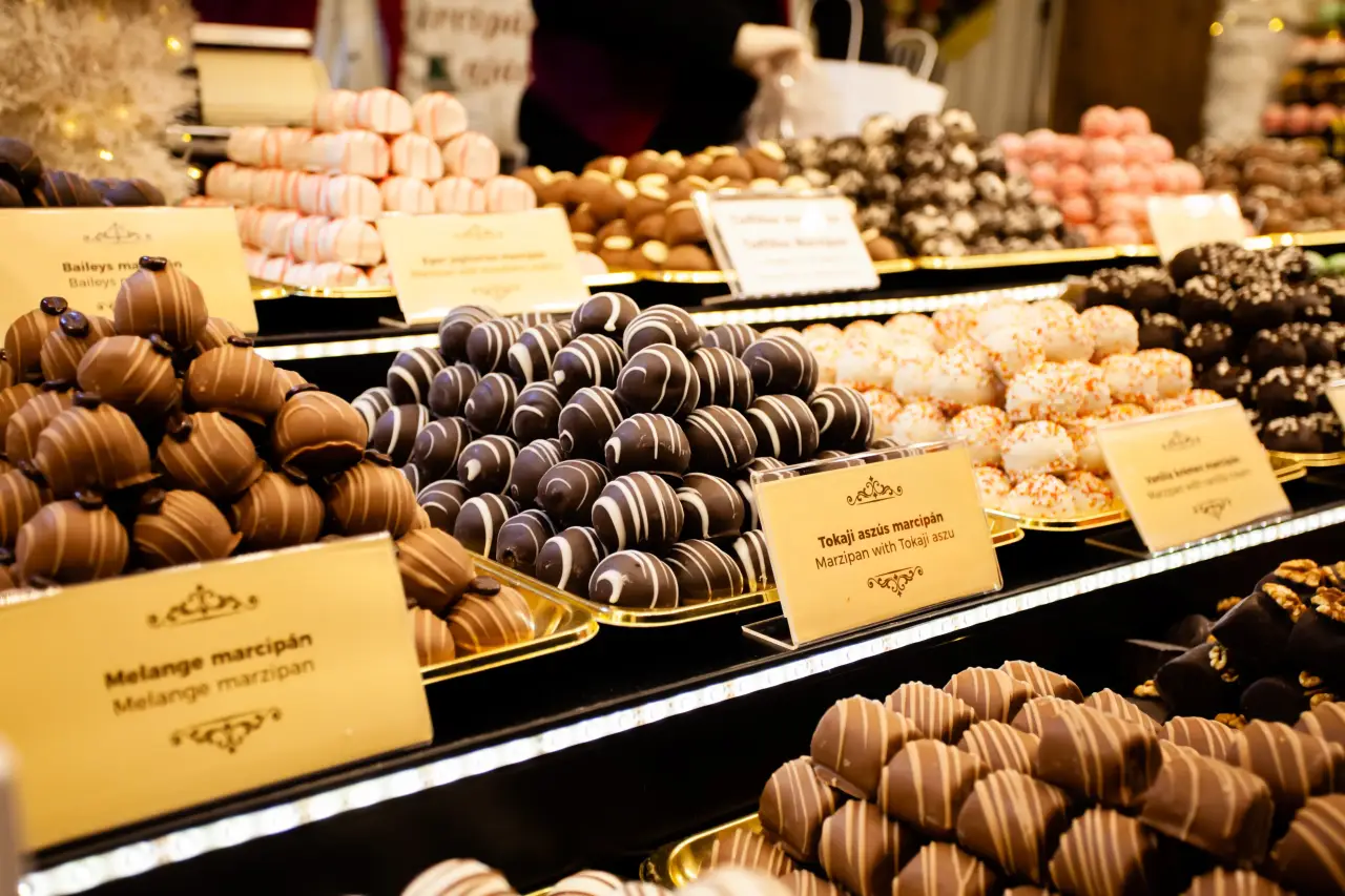 Assorted chocolates and sweets at a candy store 