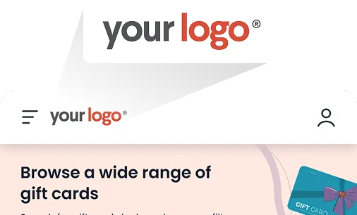A gift-card purchase app screen with a "your logo" badge above it