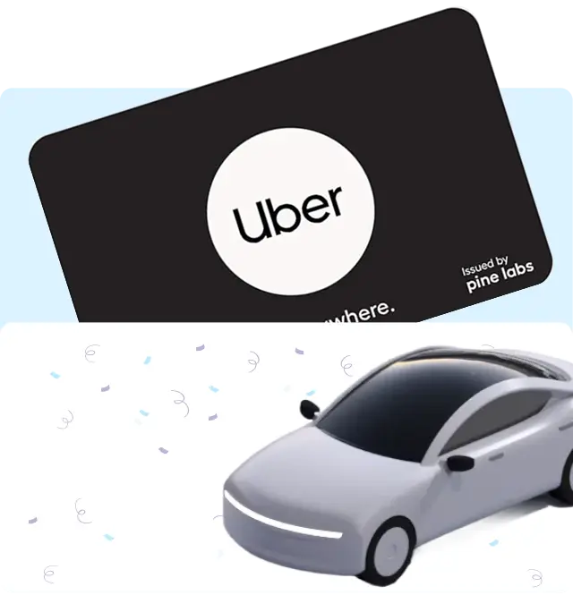 An Uber gift card with a silver car