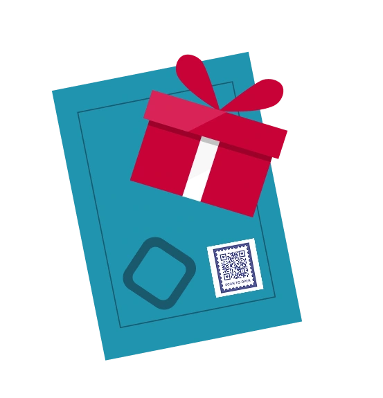A modern gifting experience combining a physical gift with an interactive QR code. 